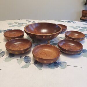 Vintage Baribocraft Solid Maple Wood Salad Bowl Set